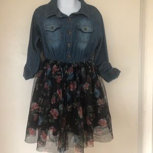 Denim Zunie Dress with Floral Tulle Skirt